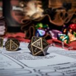 Assortment of dice on top of a Dungeons and Dragons board.