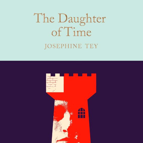 Book cover of The Daughter of Time by Josephine Tey with a medieval tower with a shadow shaped like a face.