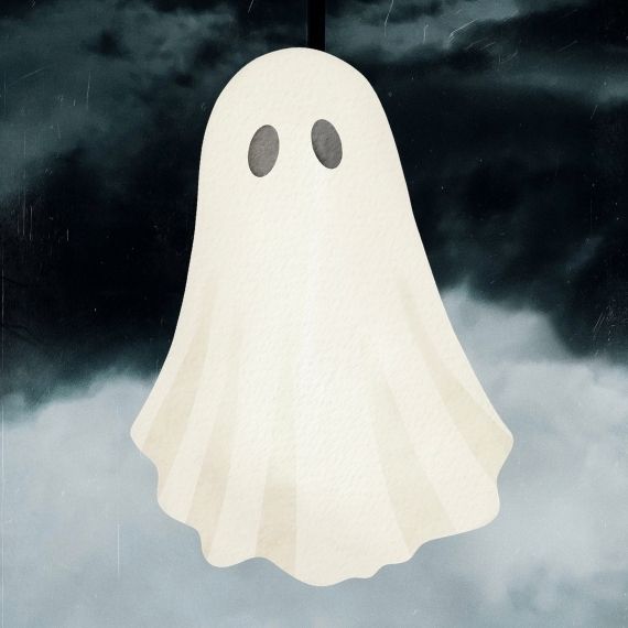 Illustrated ghost in the sky