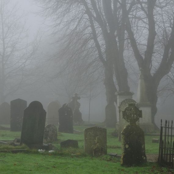 Cemetery in fog