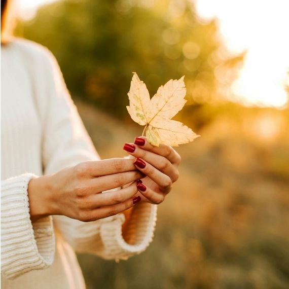Person holding a maple leaf